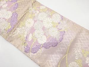 アンティーク　桧垣に雲取り・草花模様織り出し袋帯（材料）